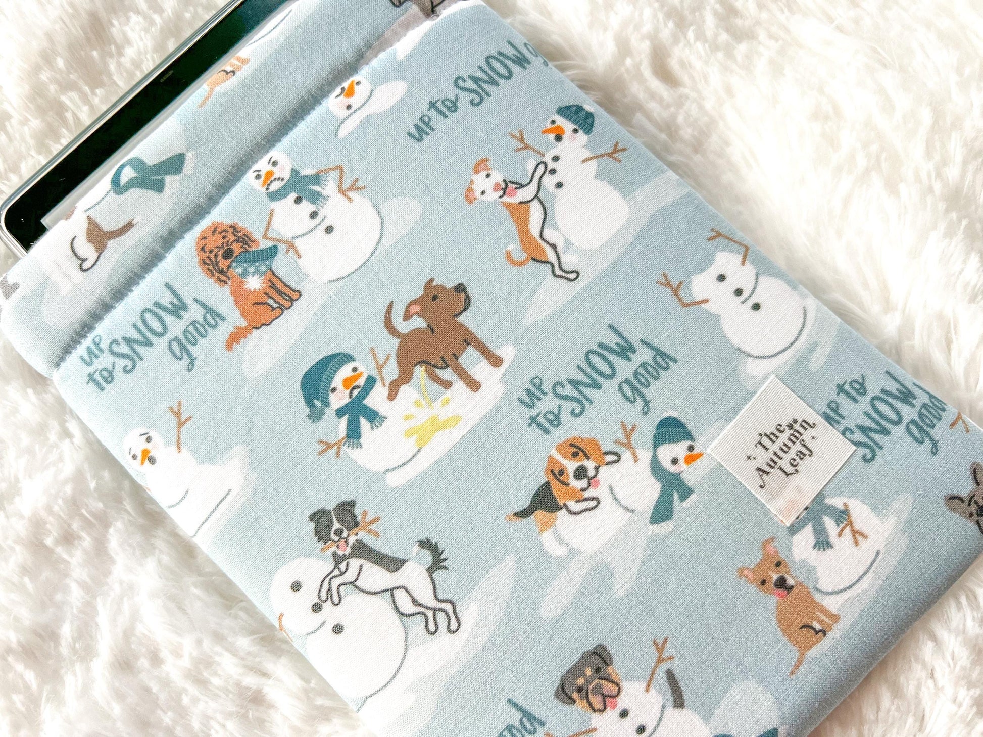 Winter Dogs Up to Snow Good Christmas Book Cozy | Christmas Book Cover | Christmas Book Protector | Dog Book Cover | Cozy Book Cover