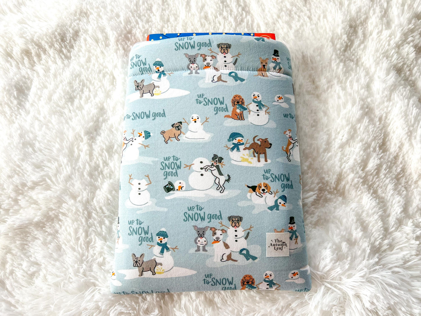 Winter Dogs Up to Snow Good Christmas Book Cozy | Christmas Book Cover | Christmas Book Protector | Dog Book Cover | Cozy Book Cover