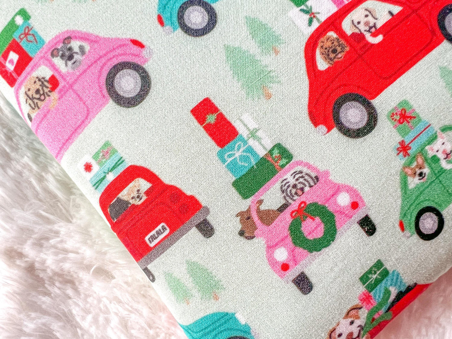 Dogs in Red Cars Christmas Shopping Book Cozy | Christmas Book Cover | Christmas Book Protector | Dog Book Cover | Cozy Book Cover