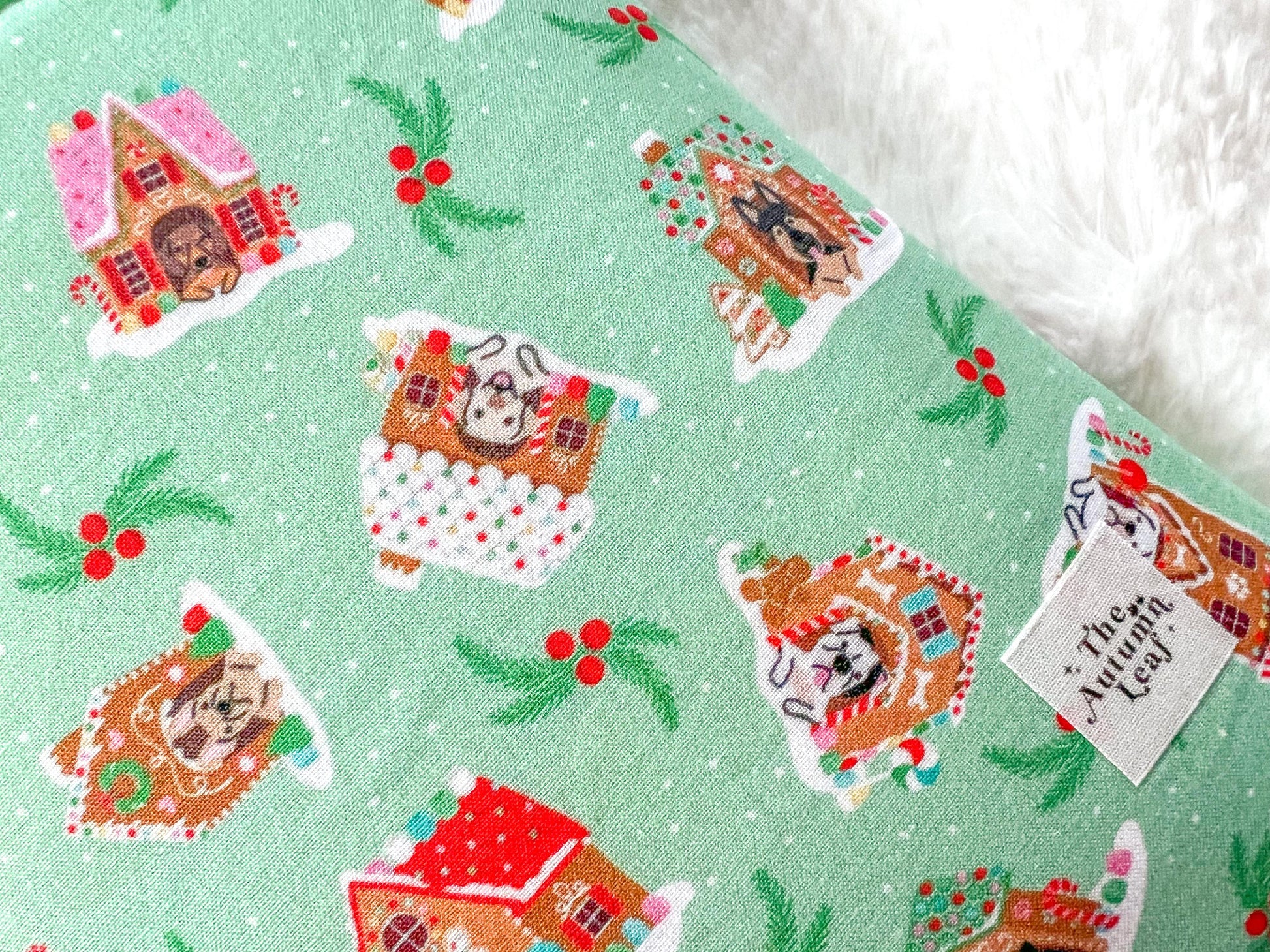 Gingerbread Dog Houses Dogs Christmas Book Cozy | Christmas Book Cover | Christmas Book Protector | Dog Book Cover | Cozy Book Cover