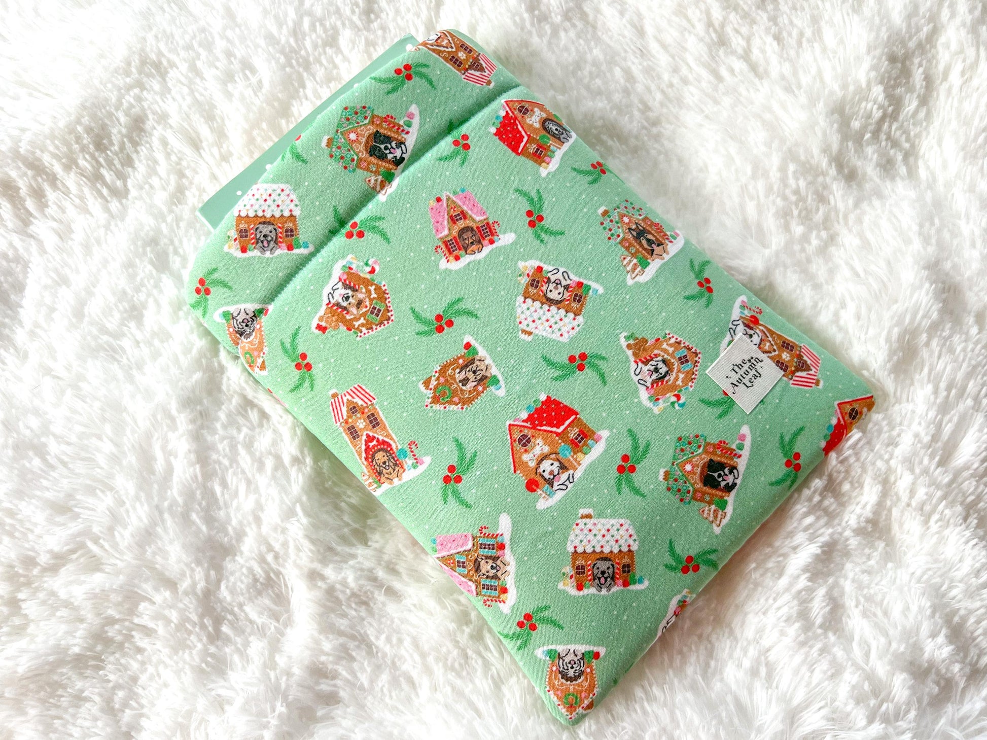 Gingerbread Dog Houses Dogs Christmas Book Cozy | Christmas Book Cover | Christmas Book Protector | Dog Book Cover | Cozy Book Cover