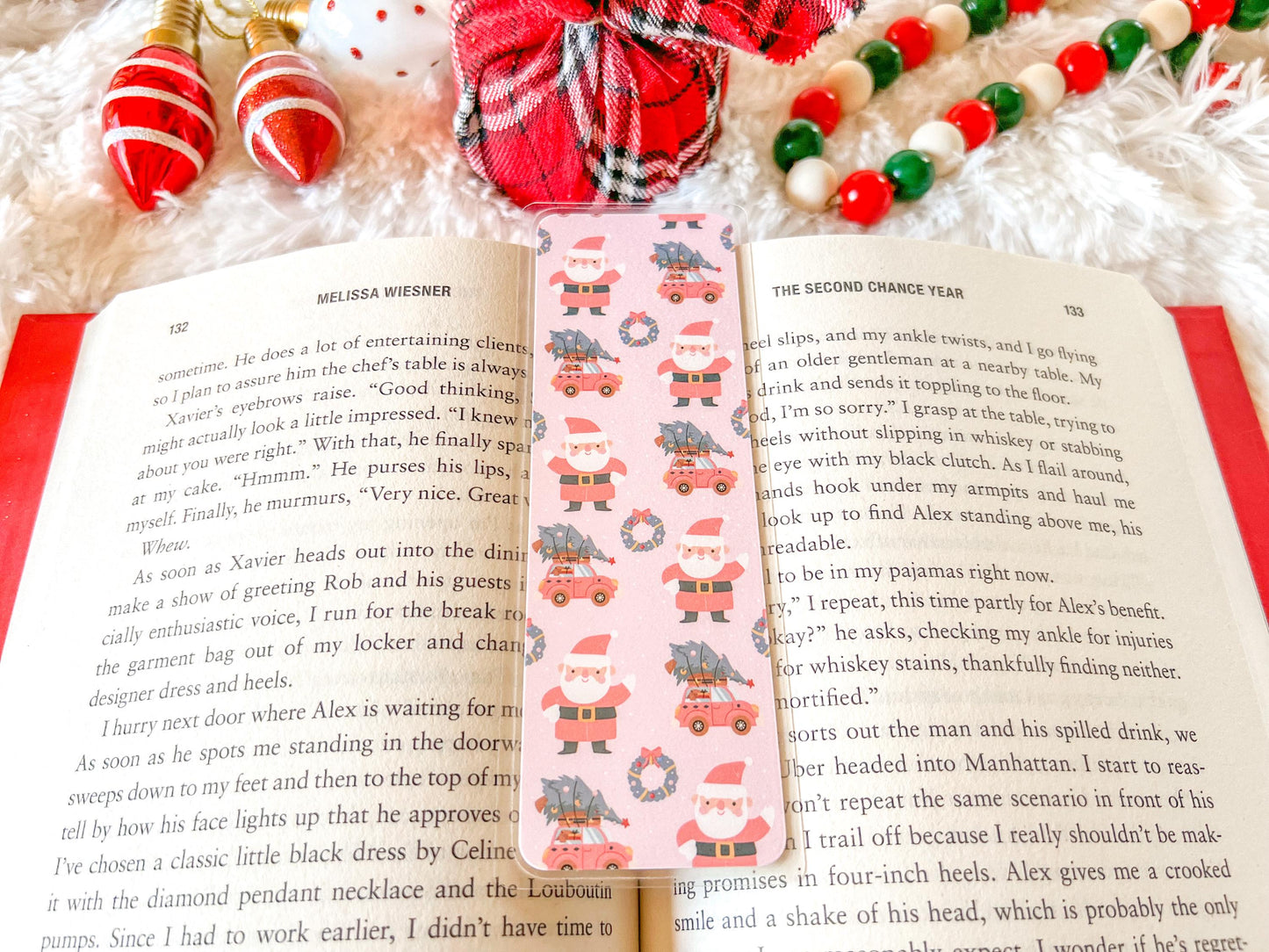 Pink Santa & Red Car with Presents Christmas Bookmark | Christmas Bookmark | Holiday Bookmark | Bookworm Gift | Gift for Reader