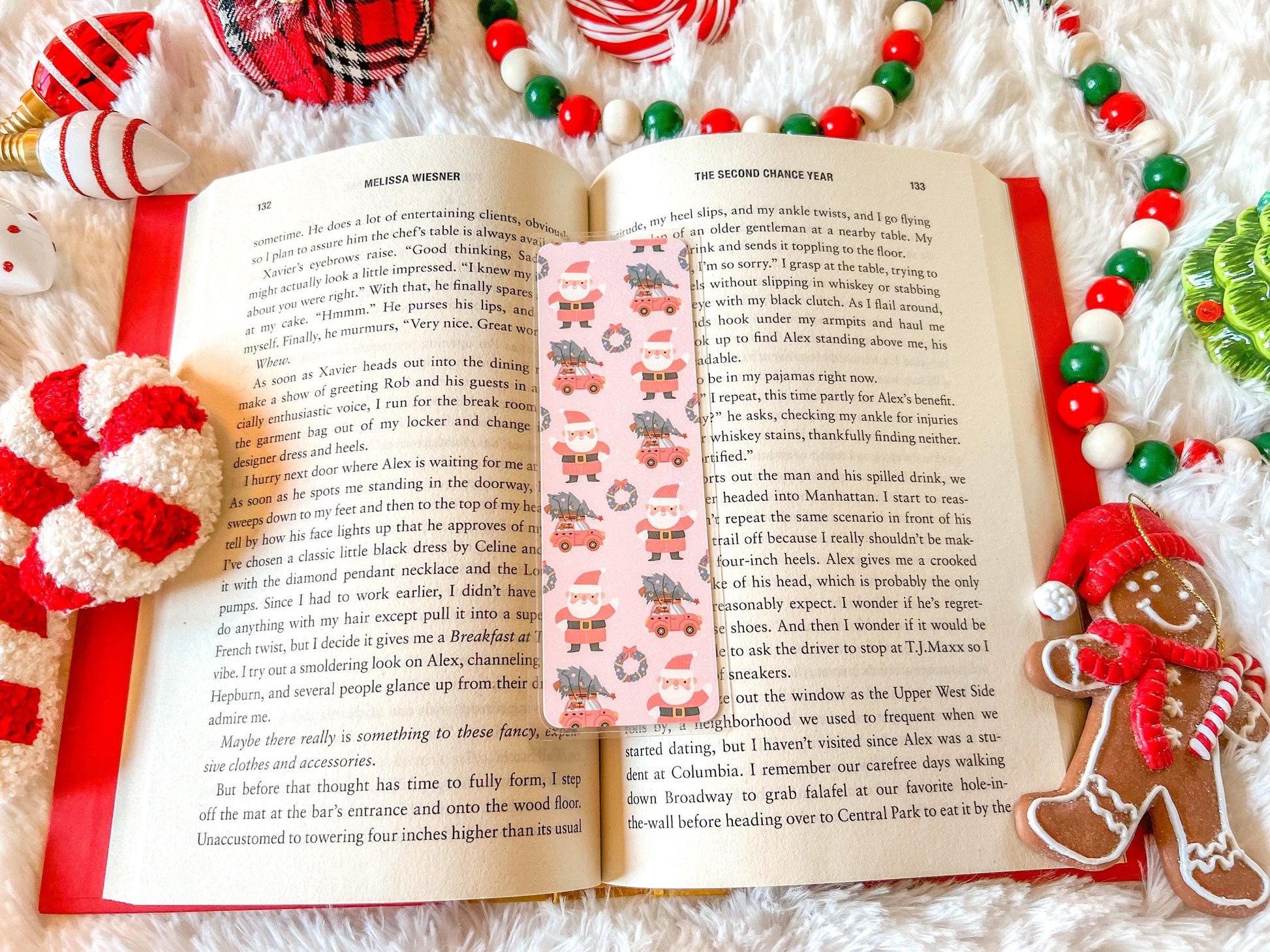 Pink Santa & Red Car with Presents Christmas Bookmark | Christmas Bookmark | Holiday Bookmark | Bookworm Gift | Gift for Reader