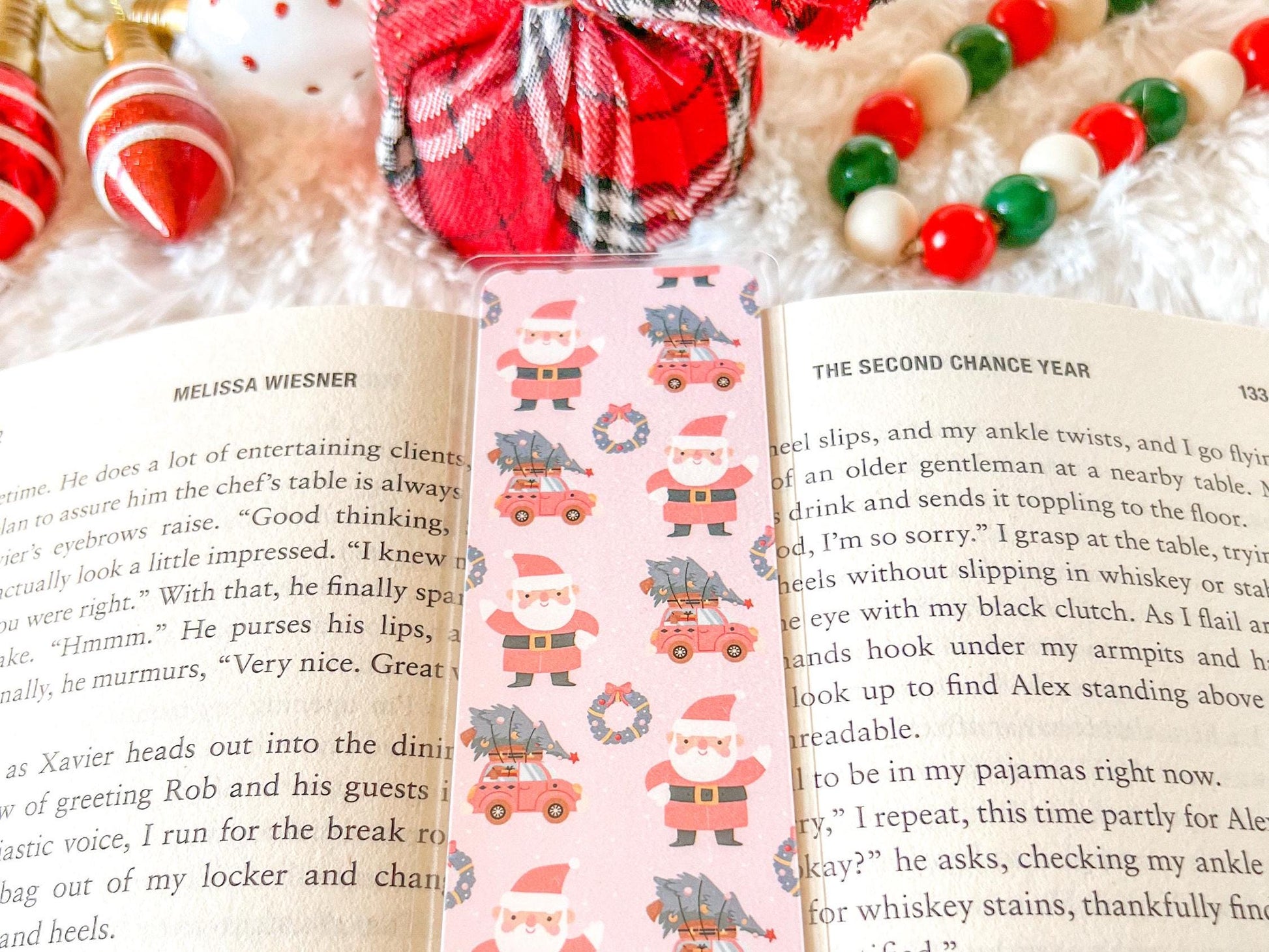 Pink Santa & Red Car with Presents Christmas Bookmark | Christmas Bookmark | Holiday Bookmark | Bookworm Gift | Gift for Reader