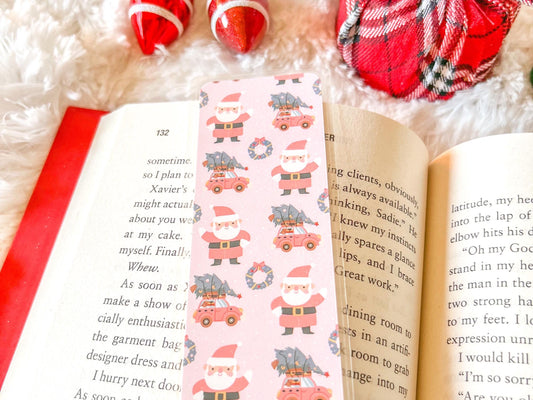 Pink Santa & Red Car with Presents Christmas Bookmark | Christmas Bookmark | Holiday Bookmark | Bookworm Gift | Gift for Reader