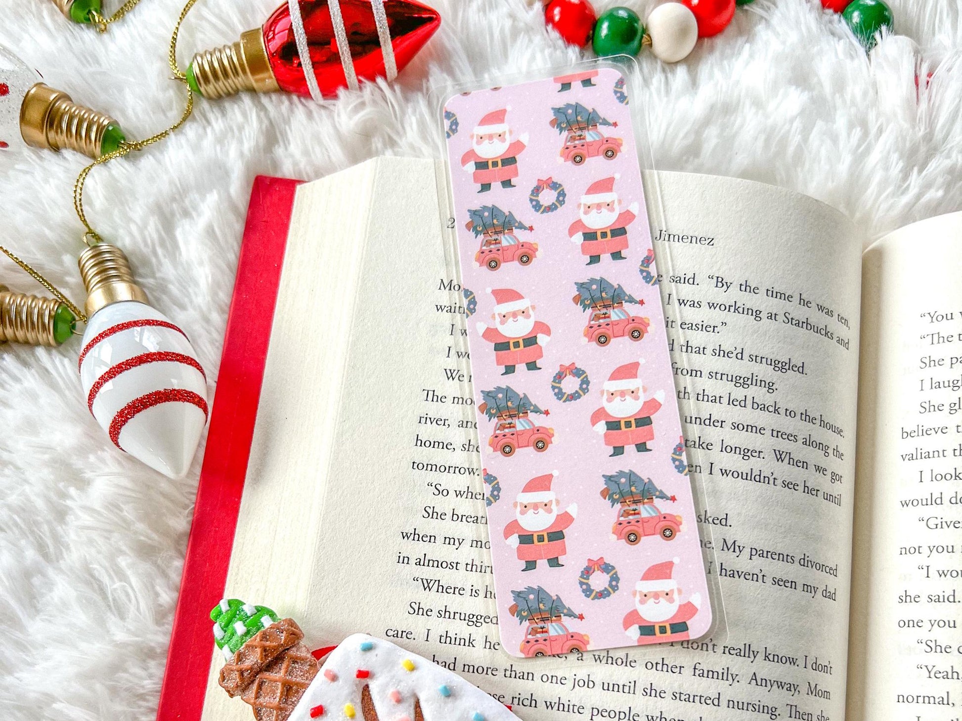 Pink Santa & Red Car with Presents Christmas Bookmark | Christmas Bookmark | Holiday Bookmark | Bookworm Gift | Gift for Reader