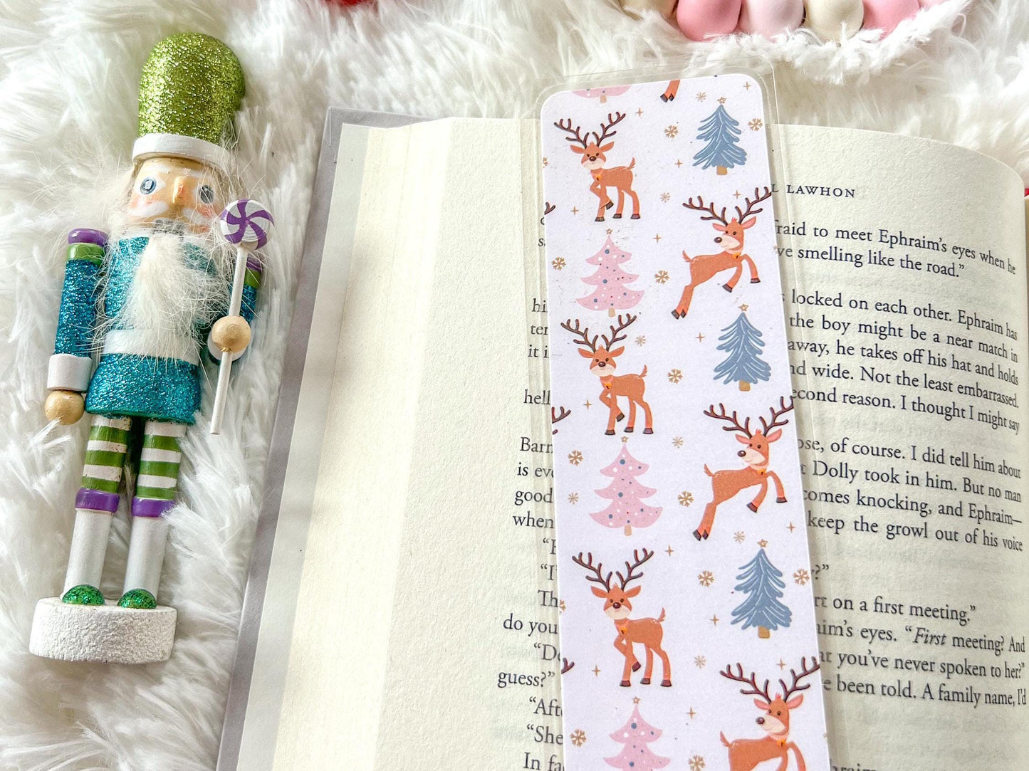 Pink Christmas Reindeer Bookmark | Christmas Bookmark | Snow Bookmark | Holiday Bookmark | Bookworm Gift | Gift for Reader | Winter Bookmark