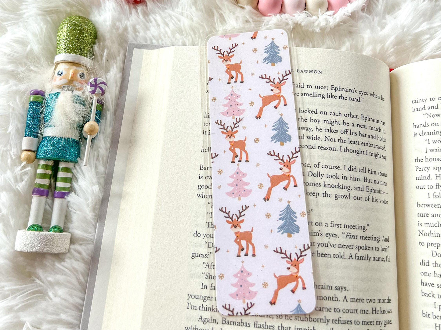 Pink Christmas Reindeer Bookmark | Christmas Bookmark | Snow Bookmark | Holiday Bookmark | Bookworm Gift | Gift for Reader | Winter Bookmark