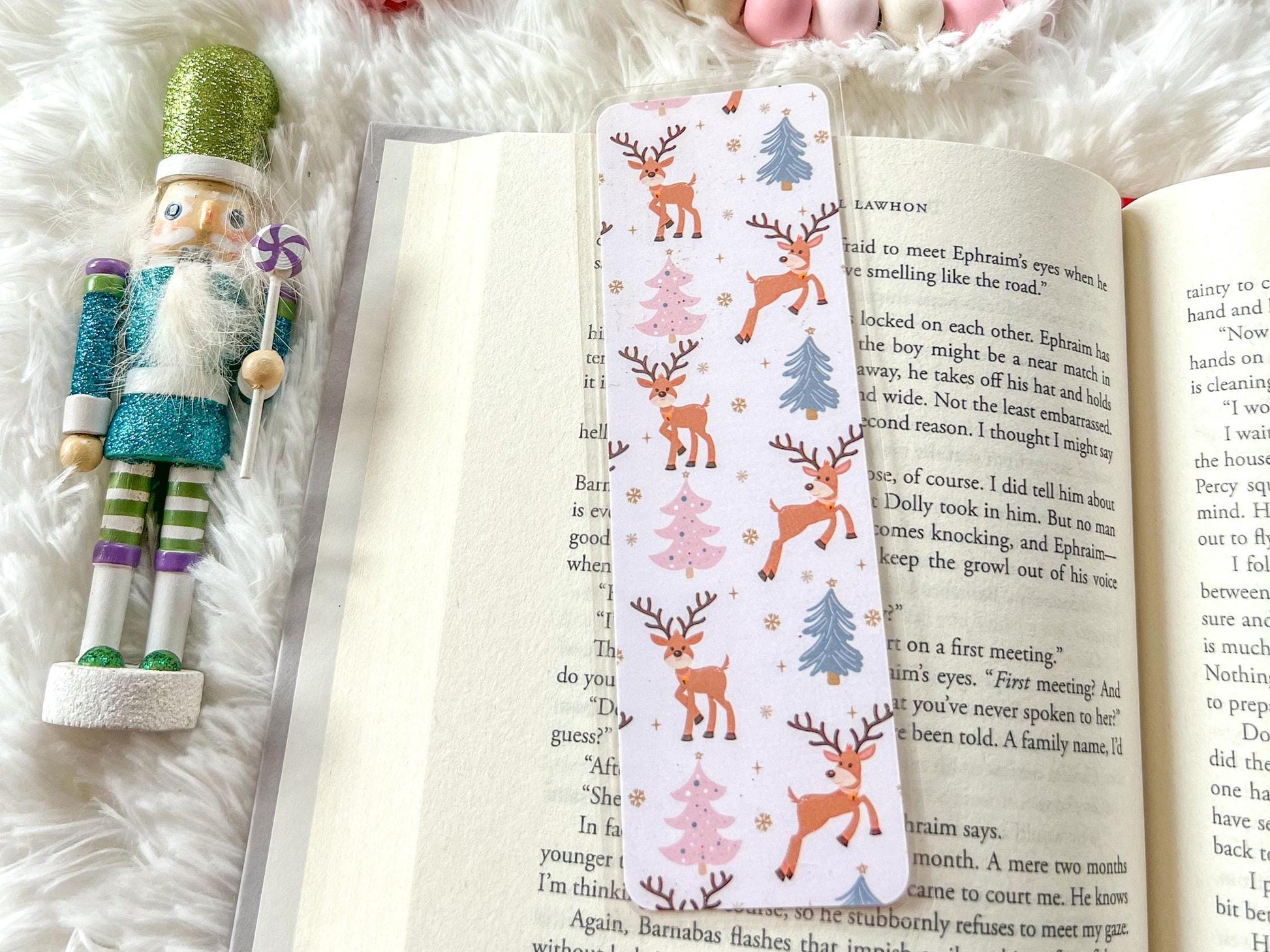 Pink Christmas Reindeer Bookmark | Christmas Bookmark | Snow Bookmark | Holiday Bookmark | Bookworm Gift | Gift for Reader | Winter Bookmark