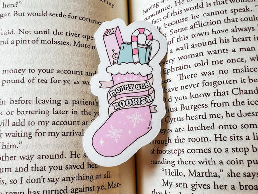 Merry & Bookish Sticker | Christmas Sticker | Vinyl Sticker | Bookish Sticker | Book Lover Gift | Bookish Merch | Reading Sticker