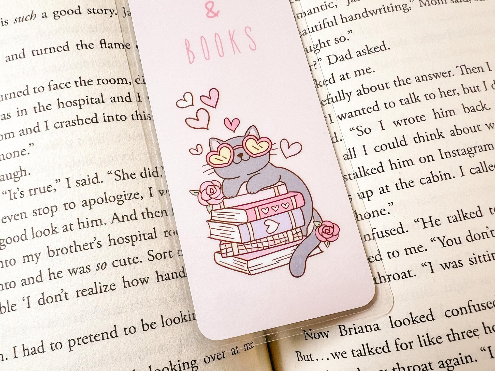 Books & Cat Valentine's Bookmark | Valentine's Day Bookmark | Gift for Reader | Cats Bookmark