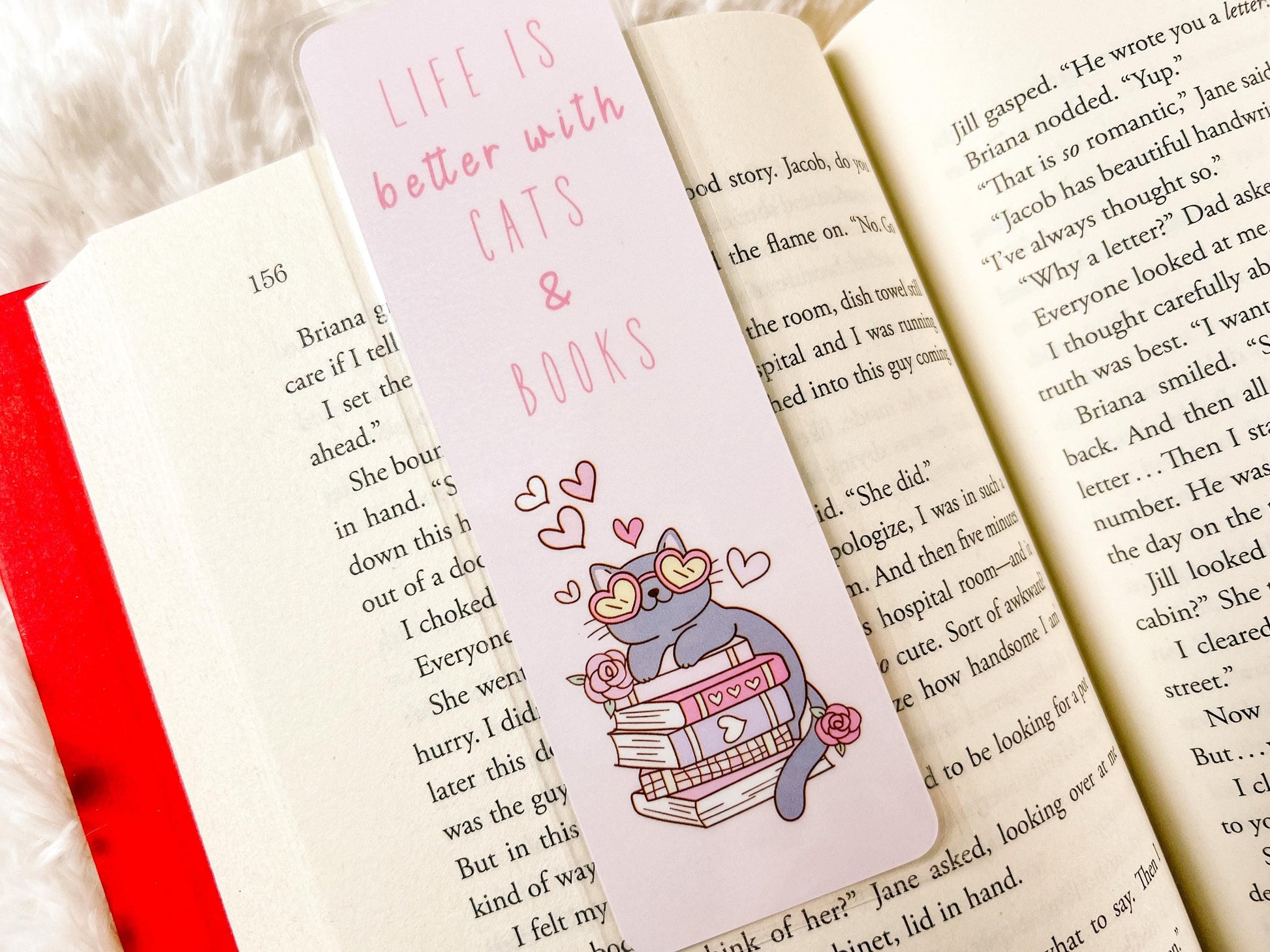 Books & Cat Valentine's Bookmark | Valentine's Day Bookmark | Gift for Reader | Cats Bookmark