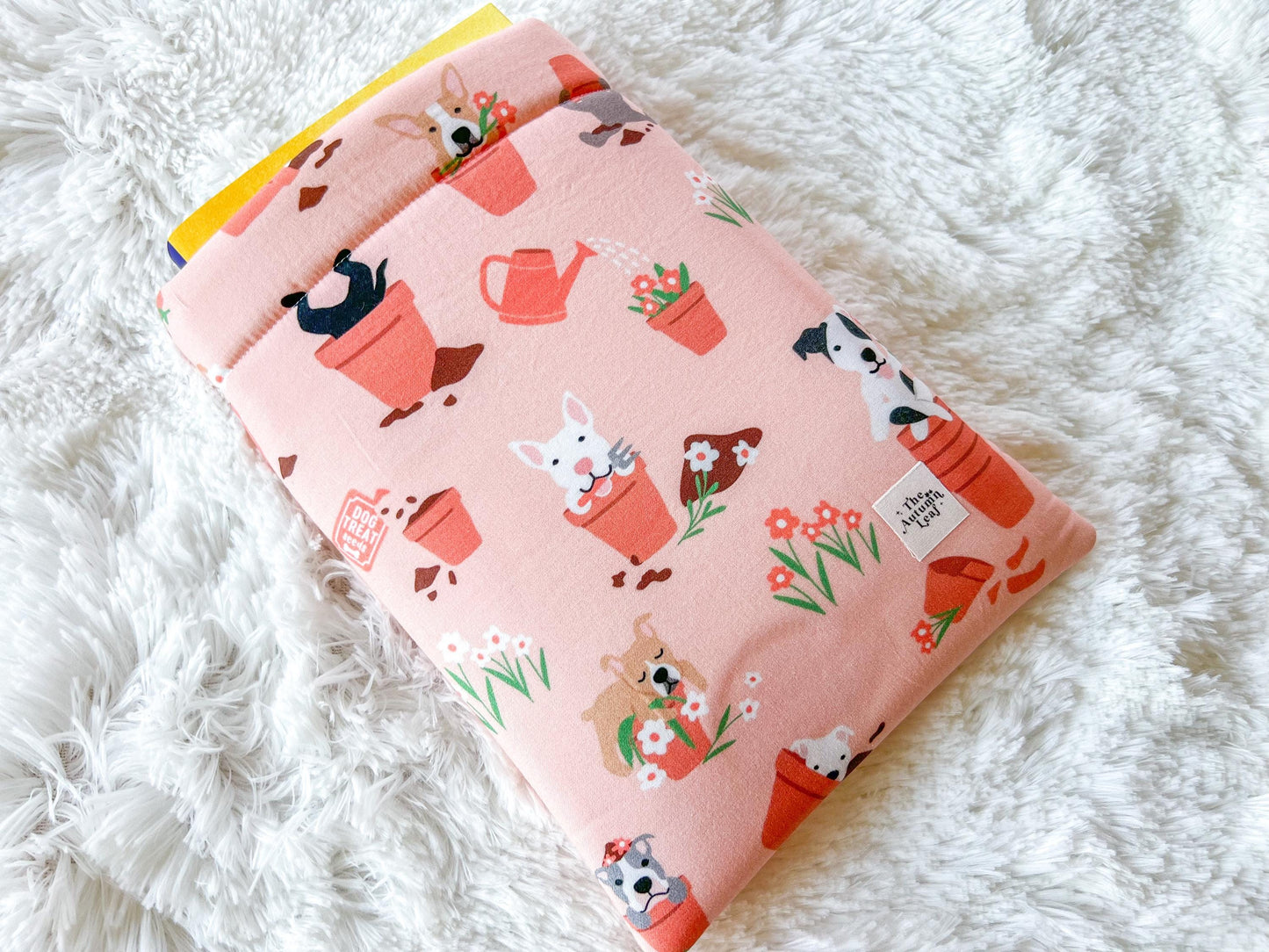 Summer Dogs In Plants Book Cover | Padded Book Cover | Book Holder | Book Pouch | Book Protector | Book Lover Gift | Dog Lover Gift