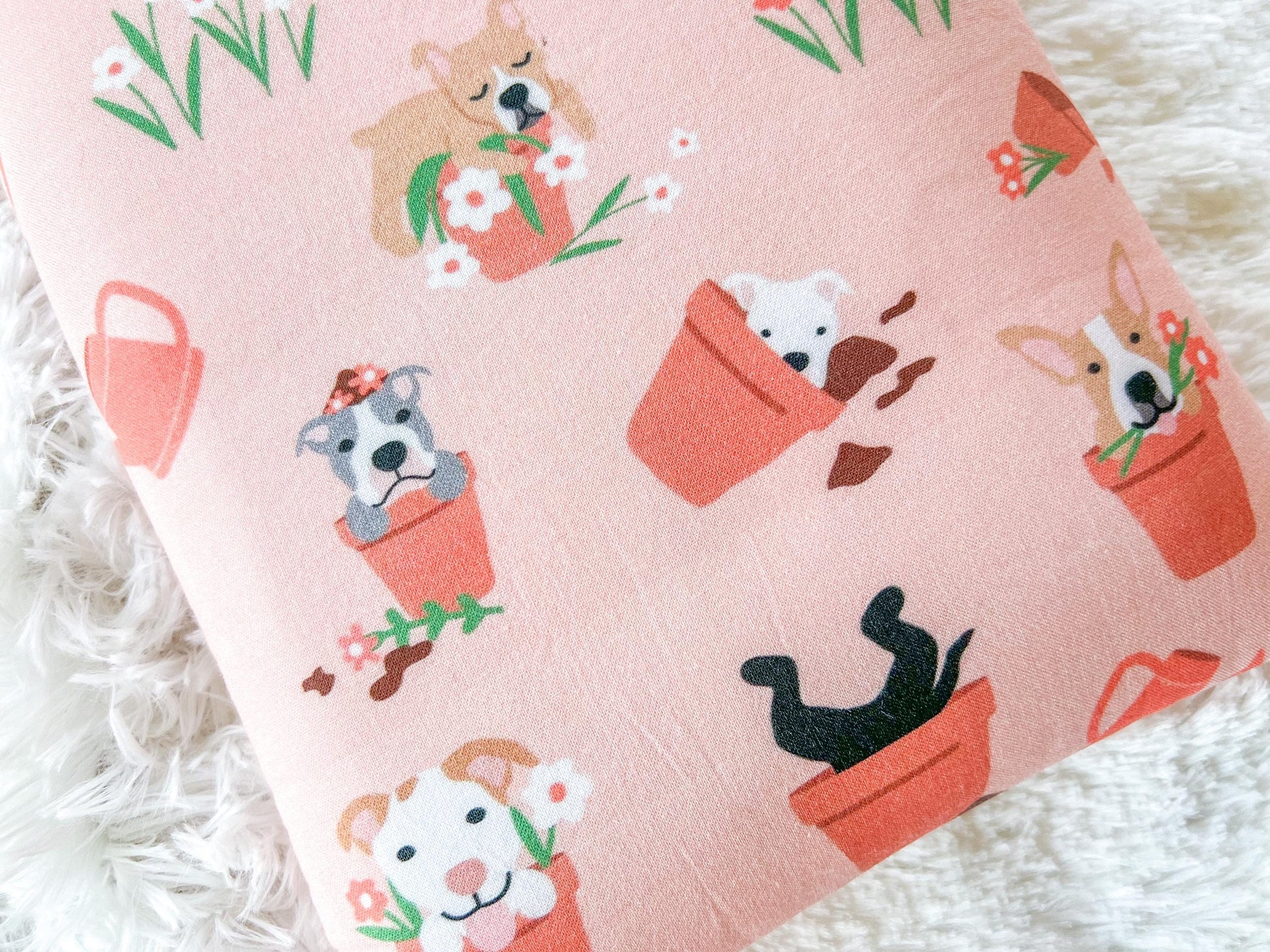 Summer Dogs In Plants Book Cover | Padded Book Cover | Book Holder | Book Pouch | Book Protector | Book Lover Gift | Dog Lover Gift
