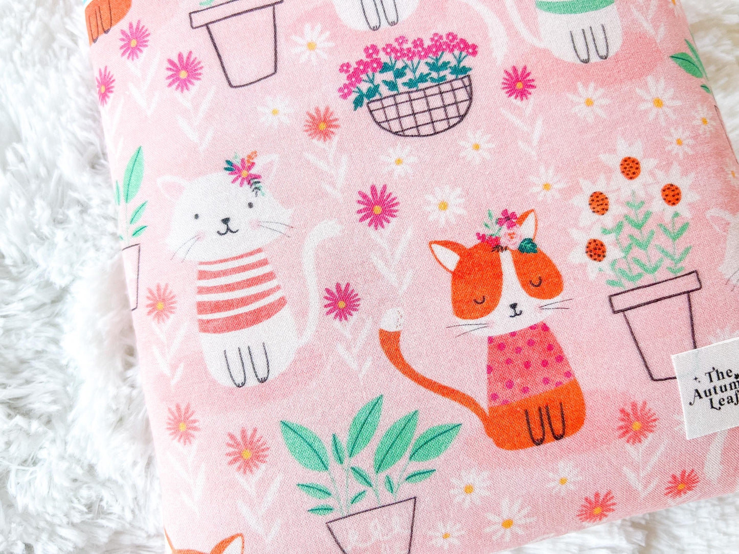 Summer Cats and Plants Book Cover | Padded Book Cover | Book Holder | Book Pouch | Book Protector | Book Lover Gift | Cat Lover Gift