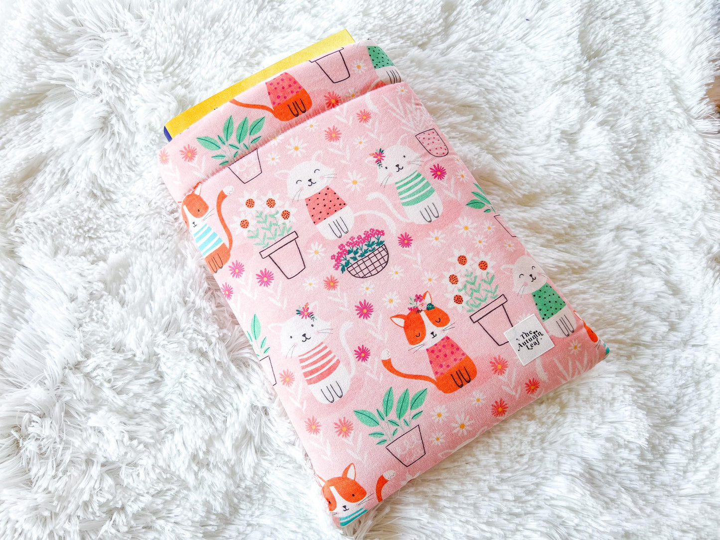 Summer Cats and Plants Book Cover | Padded Book Cover | Book Holder | Book Pouch | Book Protector | Book Lover Gift | Cat Lover Gift