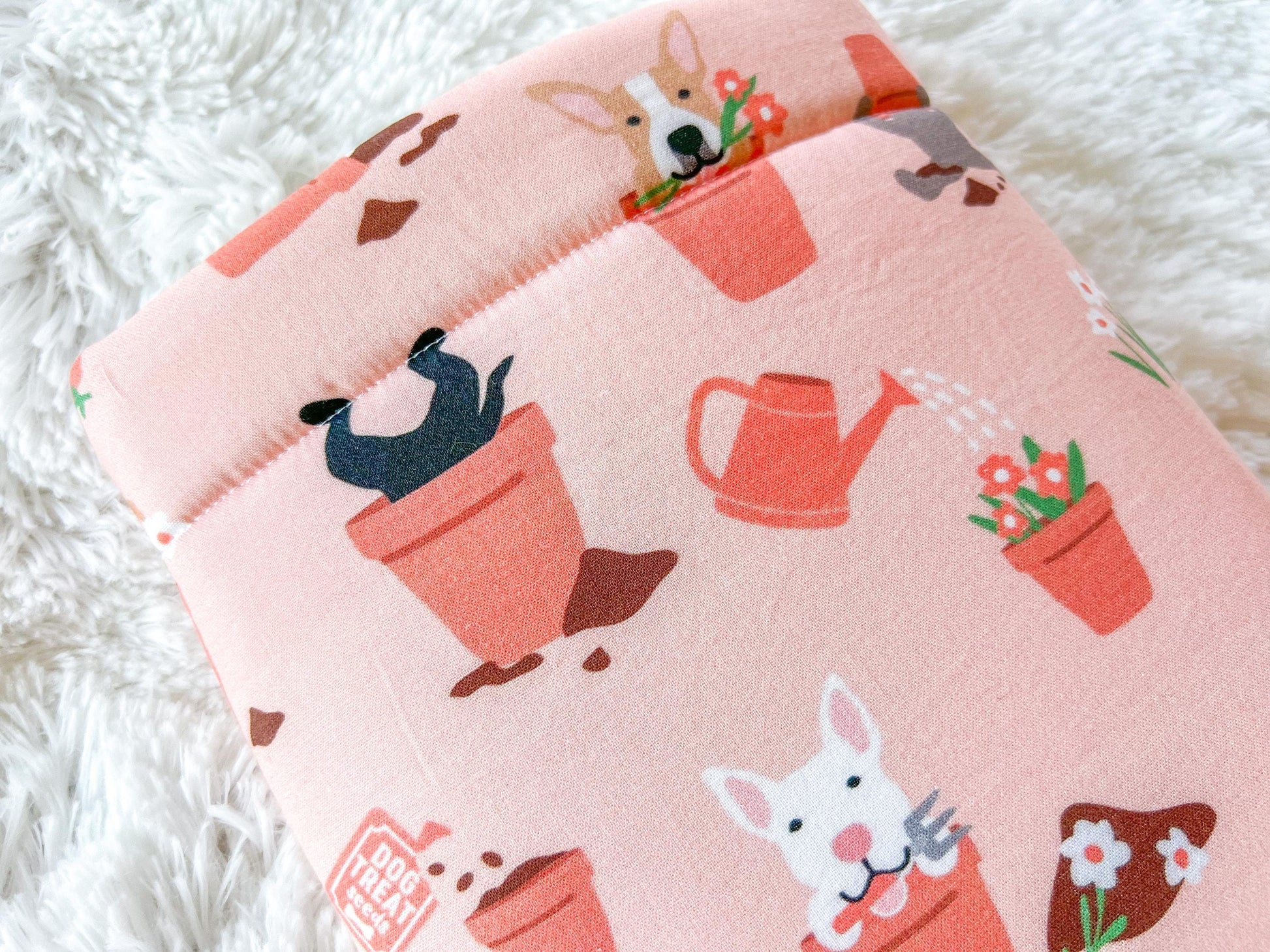 Summer Dogs In Plants Book Cover | Padded Book Cover | Book Holder | Book Pouch | Book Protector | Book Lover Gift | Dog Lover Gift