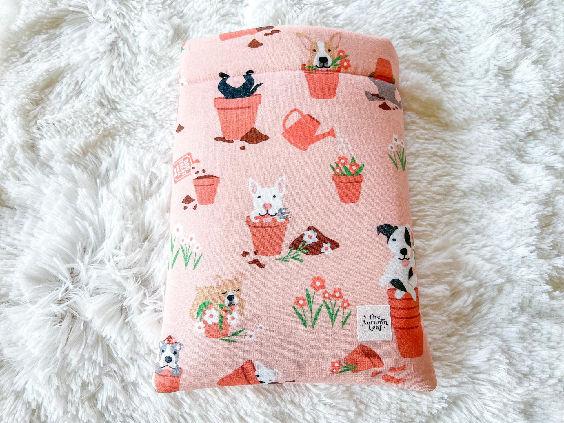 Summer Dogs In Plants Book Cover | Padded Book Cover | Book Holder | Book Pouch | Book Protector | Book Lover Gift | Dog Lover Gift