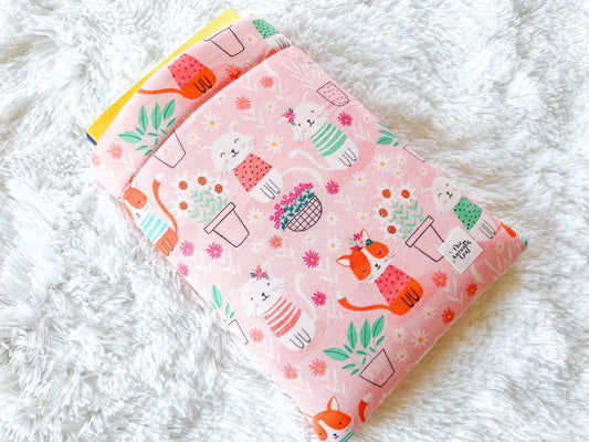 Summer Cats and Plants Book Cover | Padded Book Cover | Book Holder | Book Pouch | Book Protector | Book Lover Gift | Cat Lover Gift