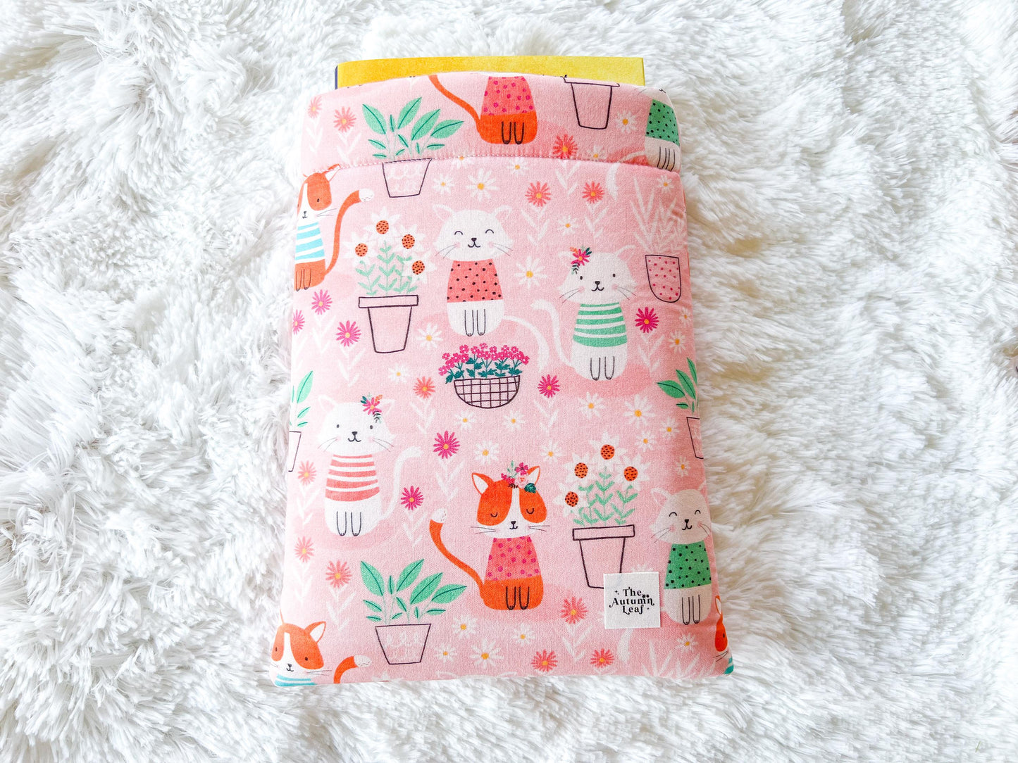Summer Cats and Plants Book Cover | Padded Book Cover | Book Holder | Book Pouch | Book Protector | Book Lover Gift | Cat Lover Gift
