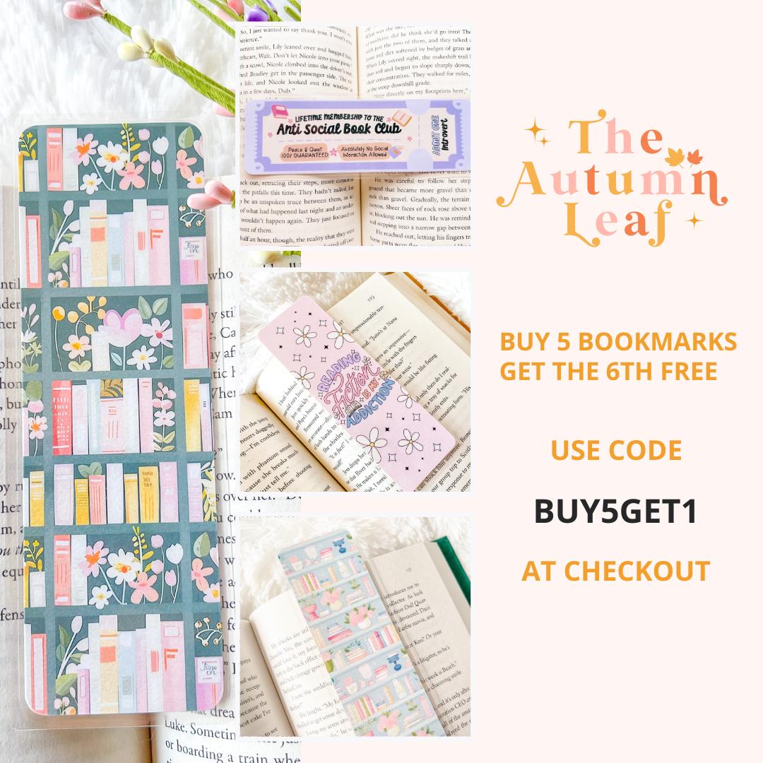 Bookshelf, Books & Lazy Cat Bookmarks