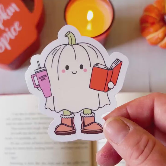 Pumpkin Ghost Reading Bookish Fuel Fall Vinyl Sticker
