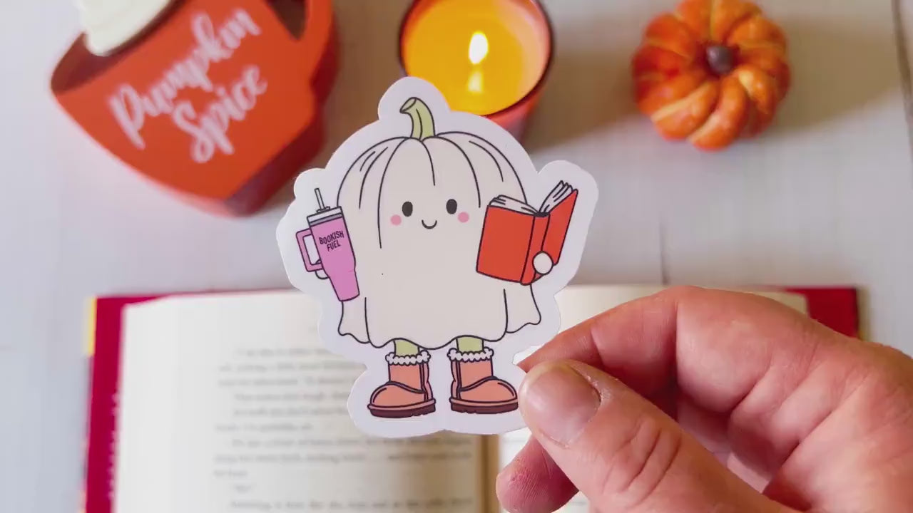 Pumpkin Ghost Reading Bookish Fuel Fall Vinyl Sticker