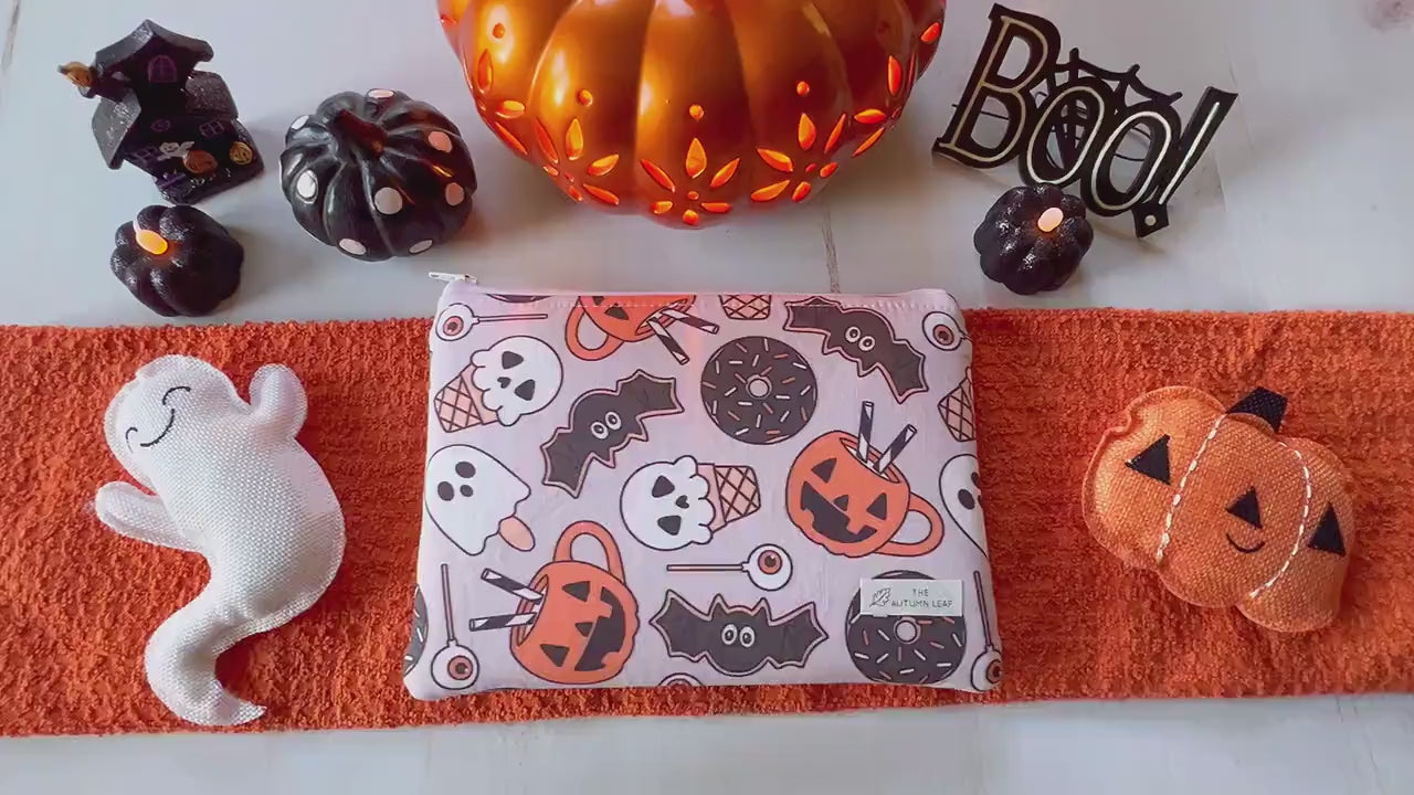 Halloween Treats Ghosts, Bats, and Pumpkins Zippered E-Reader Pouch Case