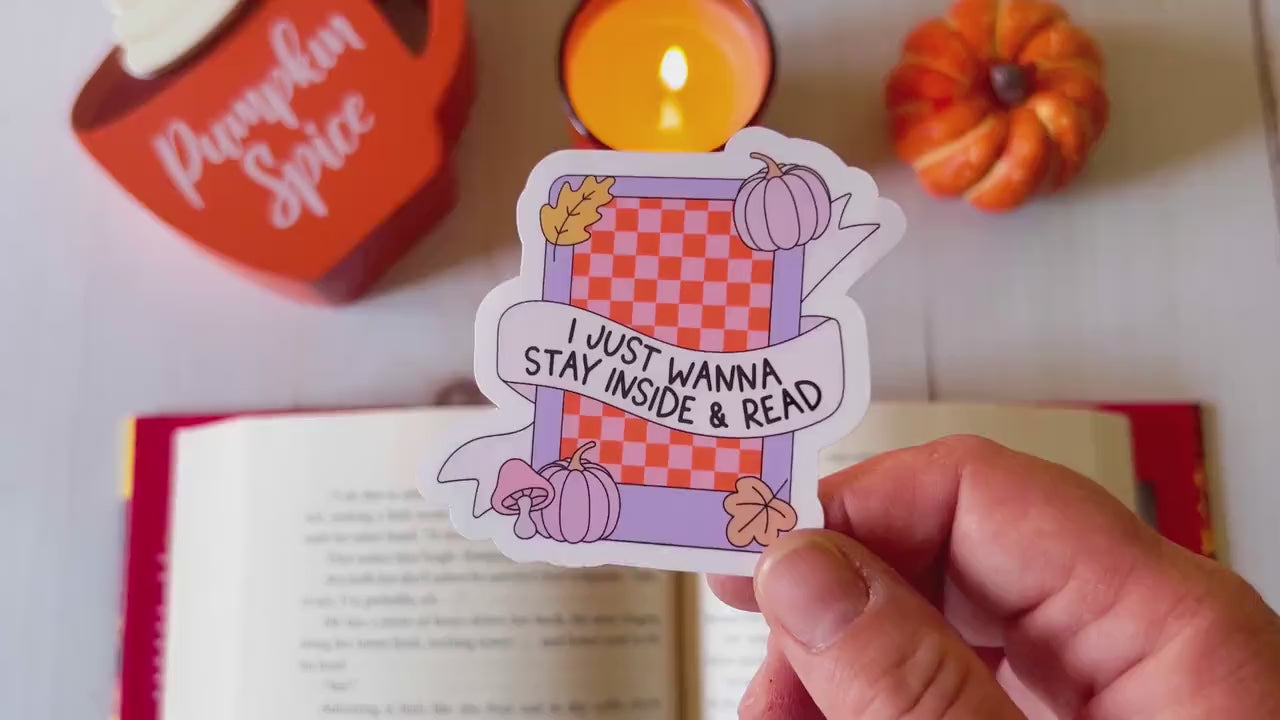 I Just Want to Stay Inside & Read Cozy Fall E-Reader Vinyl Sticker