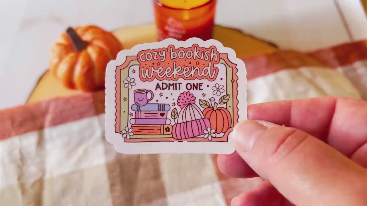 Cozy Bookish Weekend Fall Vinyl Sticker